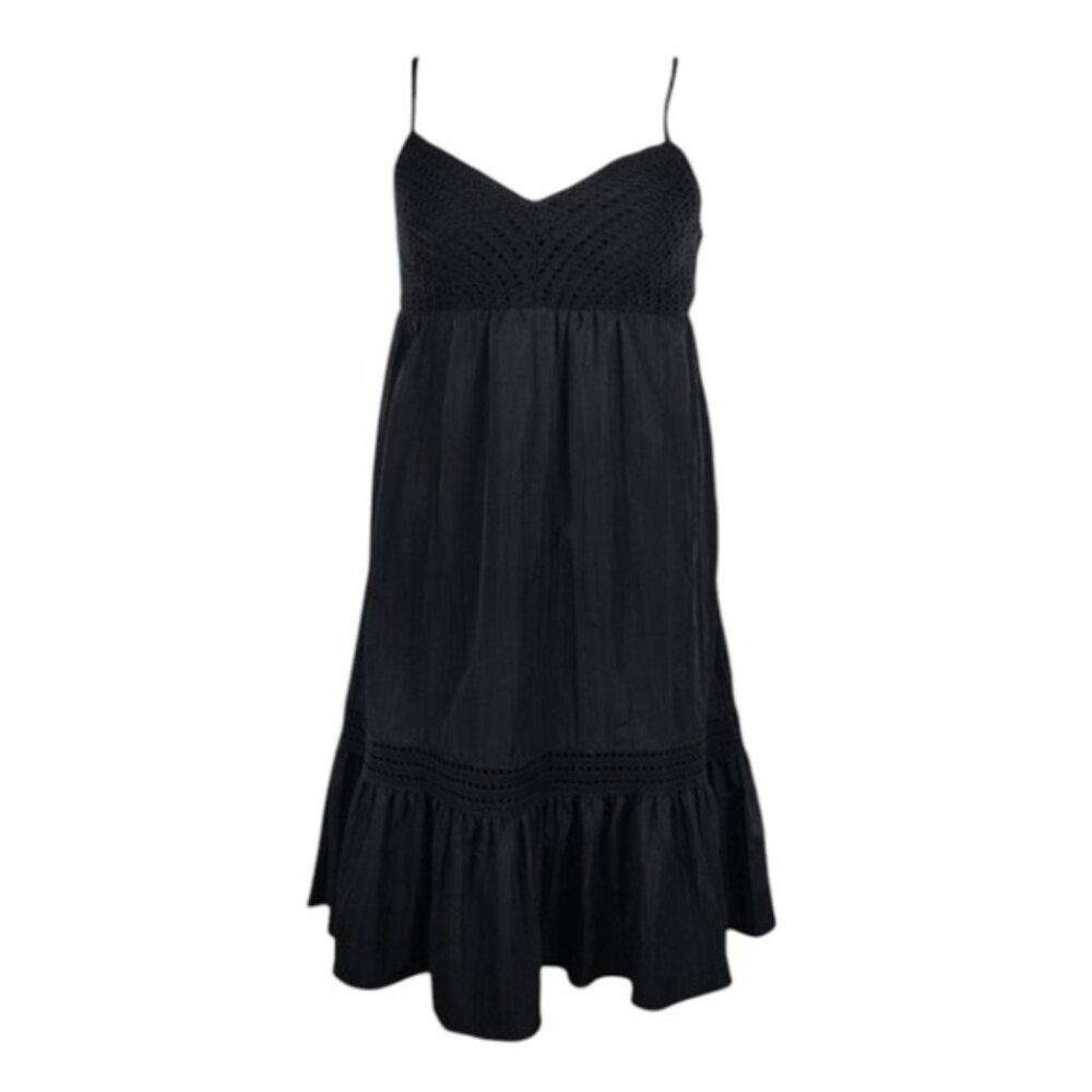 Oleg Cassini Womens Sleeveless Black Crochet Ruffled Hem Dress Size 14 NWT